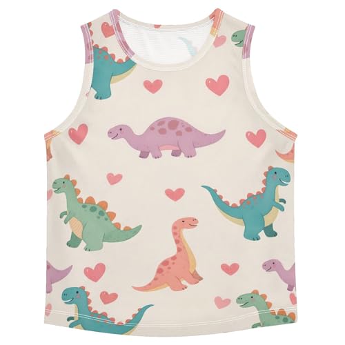Bolaz Boys Athletic Quick Dry Tank Top Sleeveless Workout T Shirts Age 11-15,Cartoon Dinosaur and Love Pattern
