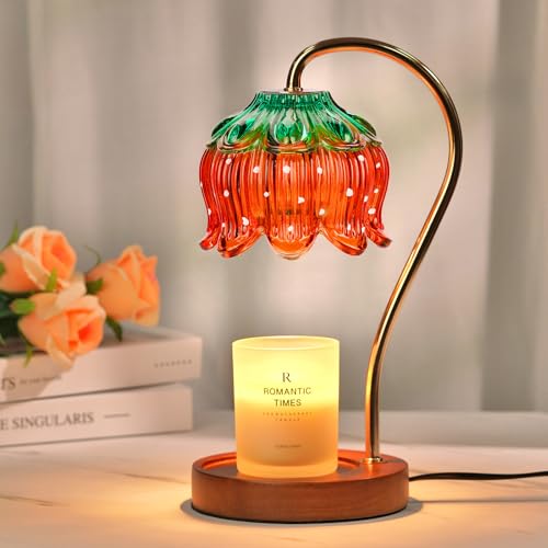 Funistree Flower Candle Warmer Lamp with Timer Dimmable Candle Lamp Warmer Christmas Birthday Gifts for Women Mom Her Housewarming Home Decor Lotus Wax Warmer for Yankee Candles - Strawberry
