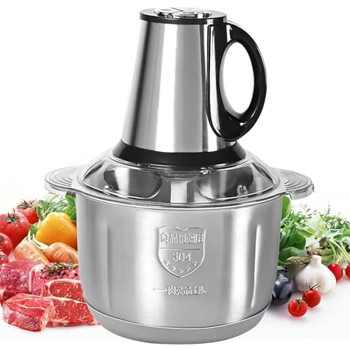 Hachoir Électrique d'Aliments, 500W Hachoir Électrique Avec Bol Acier Inox 5L, 5 Lames Amovibles pour Hacher Viande pour Hacher Viande, Oignon, Herbes, Fruit Sec Rapide et Sans Efforts
