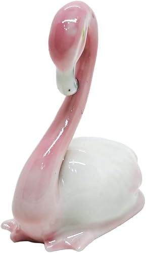 Miniatura 5 de WitnyStore Pequeña figura de pájaro flamenco sentado de 1 pulgadas de largo, rosa y blanco, hecha a mano, pintada a mano, pájaros de cerámica,