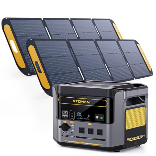 Image of VTOMAN FlashSpeed 1500 Portable Power Station with 2x200W Pro Solar Panel | 1548Wh LiFePO4, Solar Generator, 1 Hour Fast Charge, 1500W AC Output, for Off-Grid, Camping, RV, Home Backup,Emergencies