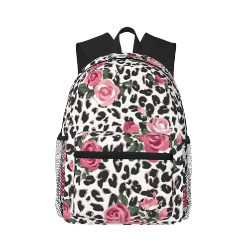 Sac à dos ordinateur motif léopard rose et noir taille unique pour voyage classique