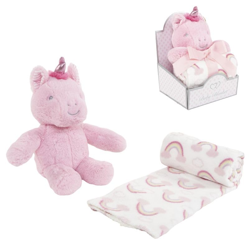Peluche unicorno con coperta, 90 x 75 cm, rosa