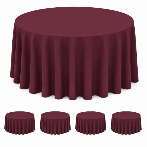 Image of WNINK 4 Pack Burgundy Round Tablecloth, 84 Inch Disposable Plastic Table Covers, Burgundy Round Table Cover for Wedding, Bridal Shower, Anniversary, Holiday, Banquet Party Supplies