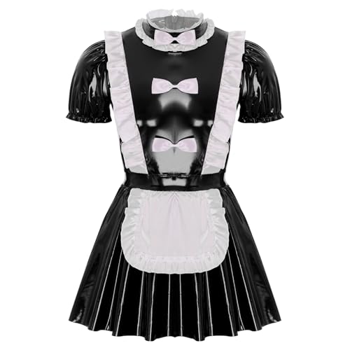 Costume de servante pour homme en cuir verni robe cosplay et uniforme soubrette
