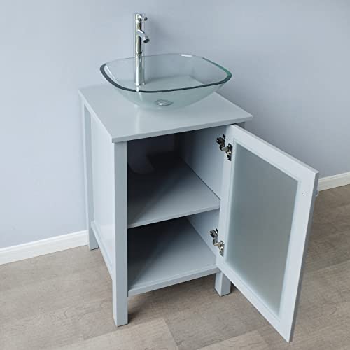 Danseelee 20" Samll Freestanding Wooden Bathroom Vanity With Glass Vessel Sink Set(Square Glass Sink) #TOP3