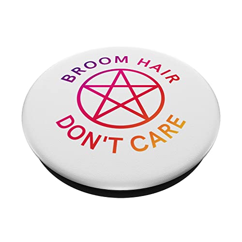 Broom Hair Don't Care Fun Colorful Pagan Wiccan Cheeky Witch PopSockets Swappable PopGrip, Black - Image 2