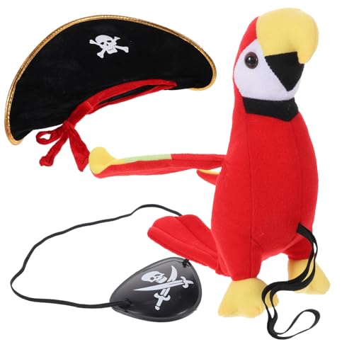 TOKIDNY Stuffed Pirate Parrot Toy Eye Patch Hat Perfect for Halloween Party Costumes