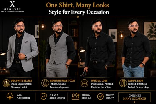 Image of MCAVOY Cotton Blend Shirt for Men | Full Sleeve Regular Fit Plain Formal & Casual Office Shirt | Black & White