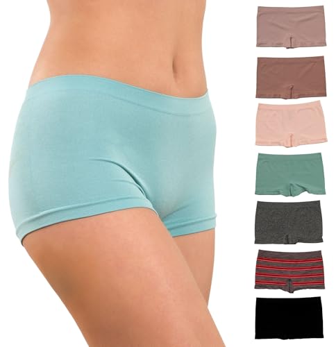 Image of Alyce Ives Intimates Boyshort Panties for Women, Pack of 7, Seamless and No Show Under Clothing, Standard & Plus Sizes