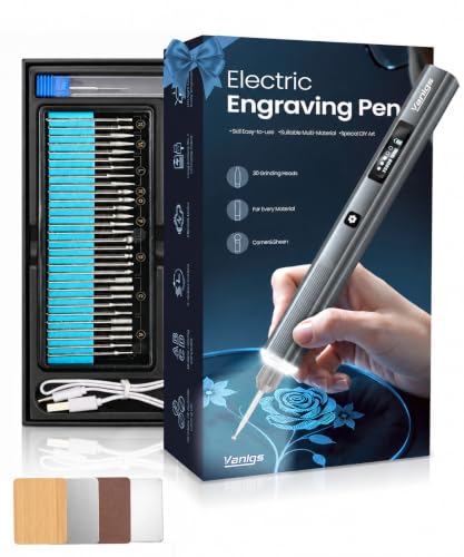 Vanlgs Engraving Pen for Metal Wood Glass Plastic Gift for Teens, Grey Pro | Engraving Tool with LED Lights, 5 Variable Speed, Rechargeable 31Bits DIY Art and Craft Kit fot Adults Beginners