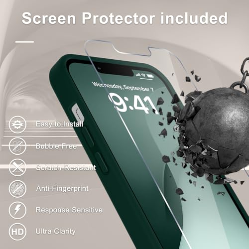 Image of YENAPOON for iPhone 13 Pro Max Case, Matte Magnetic Phone Cover [with 1 Screen Protector] [Support for MagSafe] [Shockproof Military Grade Protection] Translucent Frosted Back, Dark Green