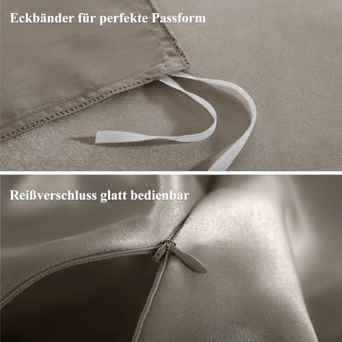 RUIKASI Satin Bettwäsche 200x200 Taupe - Seidig Luxus Bettbezug mit Glanz wie Seiden Bettwäsche Set Braun für Haar und Haut… – Ansicht 6