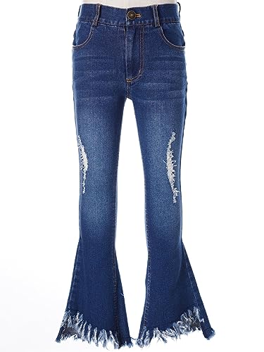 Kids Girls Blue Ripped Flare Denim Pants Bell Bottom Jeans Cowgirl Casual Fashion Bootcut Jeans Trousers3