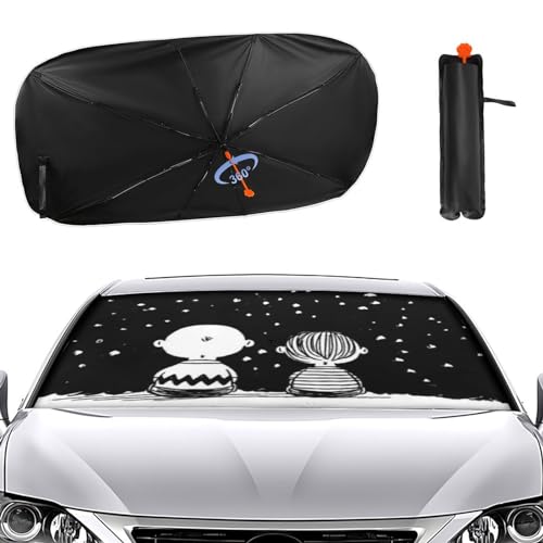スヌーピー 車用 サンシェード 傘型 折り畳み式 フロントガラス用 車用パラソル 日よけ 遮光 強力断熱 日焼け対策 車内用品 UVカット 紫外線反射 暑さ対策 車中泊 仮眠 プライバシー保護 盗難防止 取付け簡単 収納ポーチ付き 車保護 自動車 汎用 S