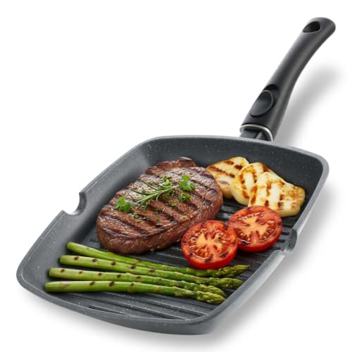 Homiu 29cm Non Stick Griddle Pan | Detachable Handle | Induction Gas & Electric Hob Compatible Skillet Grill | Oven Safe Frying Pan for Steak Pancake Vegetables & Everyday Cooking