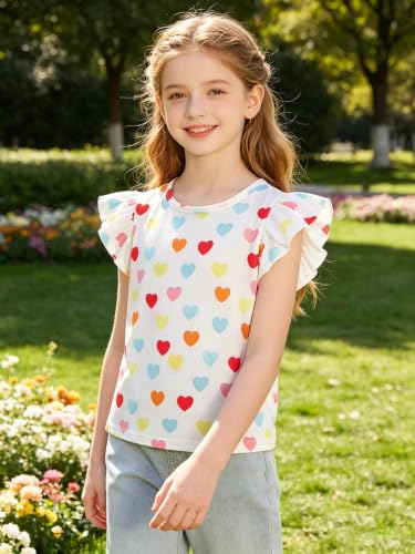 Image of Girls 4 Packs Tees Ruffle Short Sleeve T-Shirt Ribbed Knit Casual Summer Tunic Tops 4-12 Years