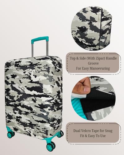 Image of Printed Polyester Suitcase Cover Stretchable Luggage Protector Trolley Bag Cover Travel Accessory (Fougi Black White-S,M)