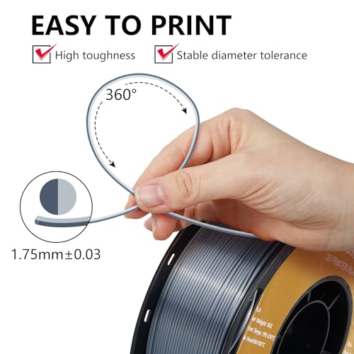 Image of Kingroon PLA Filament, Multicolor Silk PLA Filament, Dual Color 3D Printer Filament, 1.75 mm, Dimensional Accuracy + /- 0.03 mm, 1kg Spool(2.2lbs), Silver Grey