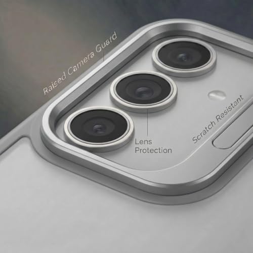 Image of amazon basics Frosted Matte Case for Samsung Galaxy S23 Ultra 5G | Built-in Flip-Out Camera Lens Stand | Translucent Back with Contrast Gray Bumper | Foldable Kickstand