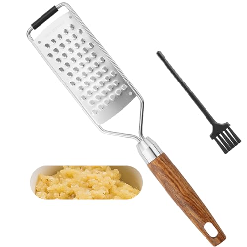 SHIKORI Stainless Steel Cheese Grater with Natural Wood Handle for Parmesan Cheese Lemon, Ginger, Cheese, Nutmeg, Potato, Chocolate and Garlic, With Protective Cover-Grinder