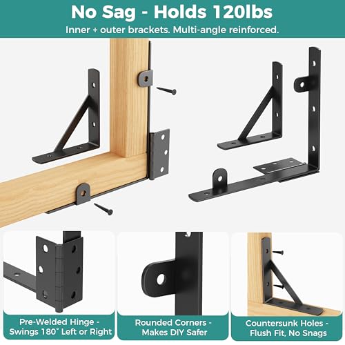 Image of Anti Sag Wooden Gate Hardware Kit, Corner Bracket Frame Brace for Wood Gate with Self-Lock Latch, Heavy Duty for Outdoor Deck Fence Porch Shed Driveway Yard Garden Outside Pool Farm, 2-Pack