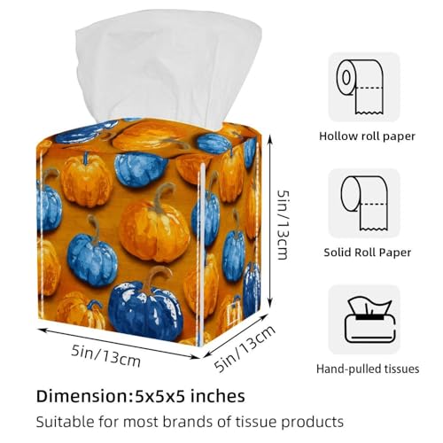 Boîte à mouchoirs en cuir chic avec citrouilles lumineuses décoratives