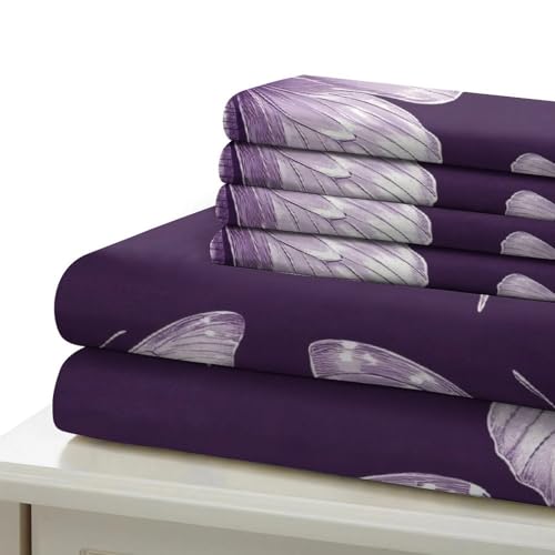 Parure housse de couette papillon violet 200x200 microfibre lavable machine - 7