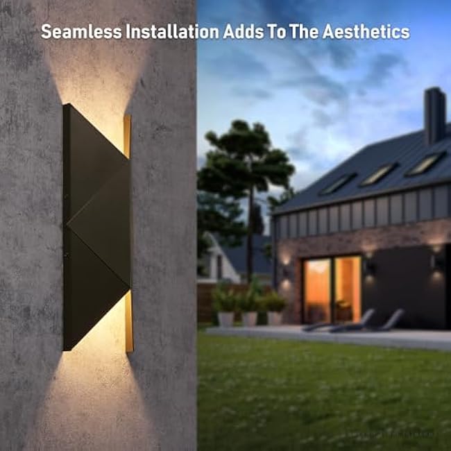 LEONLITE 3CCT LED Up Down Wall Light, 100-277V, CRI90 IP65 Waterproof Modern Wall Sconce Outdoor, Geometry Series, 3000K 4000K 5000K Selectable, 14.96 Inch Porch Light, Oil Rubbed Bronze, Pack of 2