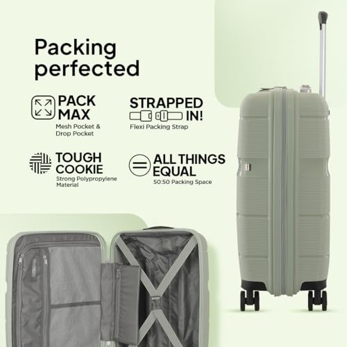 Image of American Tourister Cabin Linex 55.5Cm Small Hardshell Polypropylene Suitcase with Recessed TSA Lock & 8 Spinner Wheels for Women & Men Trolley Bag - Sage Khakhi, Khaki