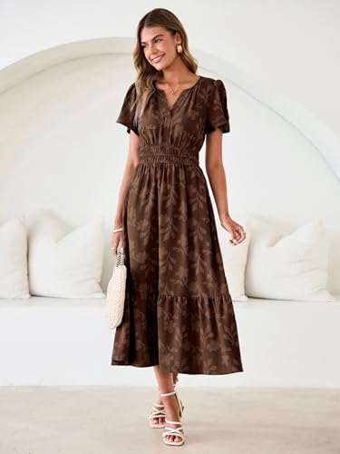 Image of Simplee Womens Summer Boho Maxi Dress Semi Formal Wedding Guest Short Sleeve V Neck Empire Waist Floral Long Dresses