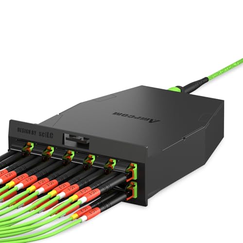 Image of AMPCOM MPO to LC Breakout Cable 50 /125μm Multimode OM5(12 Fiber, MPO to LC, Type B, LSZH /Riser, UPC, Lime Green) 1m (3ft)
