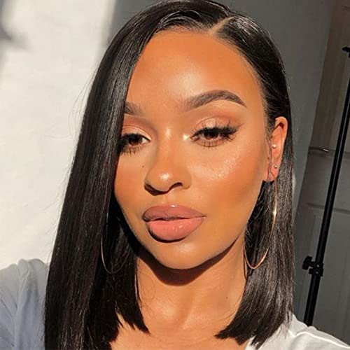 Forfeels Synthetic Women Wig Medium Length Natural Looking Hair Wigs Short Bob Wigs Lace Front Wigs 12 Inches Straight Shoulder Length Hair Replacement Wigs fork Women Daily Use Parties (Black)