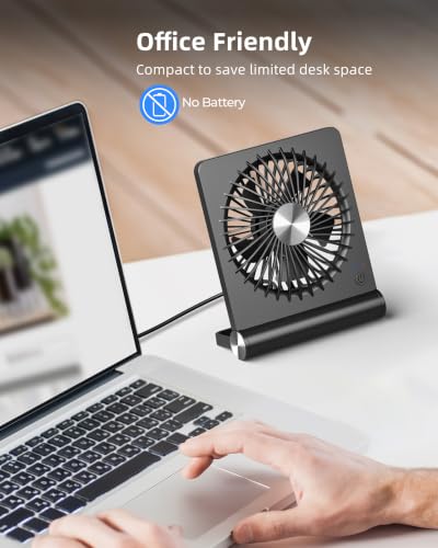 Image of Koonie USB Fan, Strong Wind Ultra Quiet Small Desk Fan 220 Tilt Folding 3 Speeds Adjustable USB-C Powered Personal Fan for Home Office Desktop Black, NO BATTERY