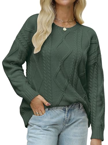 Image of MixShe Women's Oversized Crewneck Cable Knit Sweaters Fall Fashion 2025