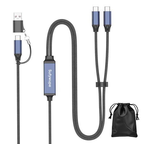 Sufywupe 6.6FT 2-in-1 USB C to Dual USB C Cable 140W Braided USBC Splitter Charging Cord for iPhone 17/17 Pro Max/16 Series MacBook Air/Pro and More USB-A Adapter Included