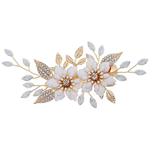 Wedding Hair Clips, Crystal Bride Bridesmaid Hair Pins Rhinestone Hair Clips, Handmade Elegant Gold Metal Crystal Flower Hair Accessories for Women Girls Cover
