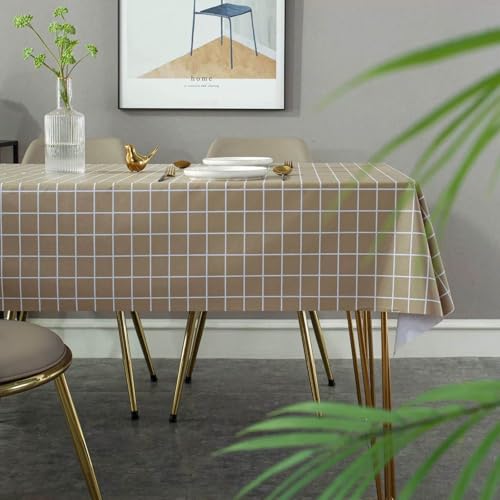 Fansu Mantel Hule Mesa Rectangular Antimanchas, Estilo Tartán Manteles Plastico PVC Impermeables Mantel Mesa Jardin Exterior para Fiesta Cumpleaños Picnic Cocina Comedor (Color Caqui A,110x110cm)