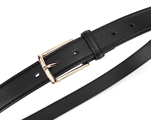 Women Dress Belt Black Leather Belts for Jeans Golden buckle4
