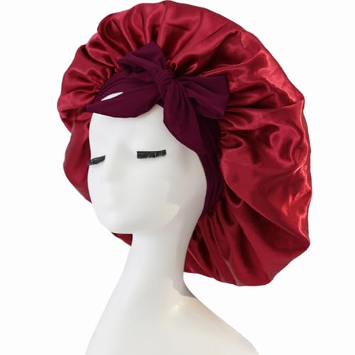 iLamvie Gorro De Seda,Gorro de Seda Ajustable,Gorro De Seda Para Dormir Para Pelo Rizado Con Banda Ancha Elástica Para Mujeres Y Niñas, Gorro De Saten Para Dormir Pelo Rizado(rojo)
