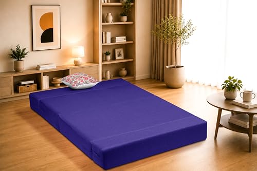 Image of One Seater Sofa Cum Bed Jute Fabric 3 X 6 Ft| Space Saving Foldable Sofa Bed for Living Room & Guest Room | Comfortable Multi-Functional Furniture - Purple