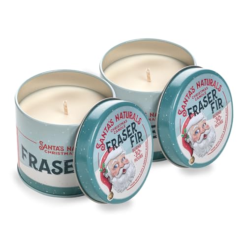 Santa's Naturals Fraser Fir Christmas Candles for Holidays & Gifts, Fresh Cut Tree Scent, Soy & Beeswax Blend, 30+Hour Burn, 9 oz, 2-Pack