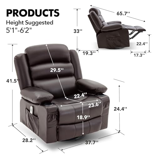 Sillón giratorio reclinable tapizado color cuero miniatura 2