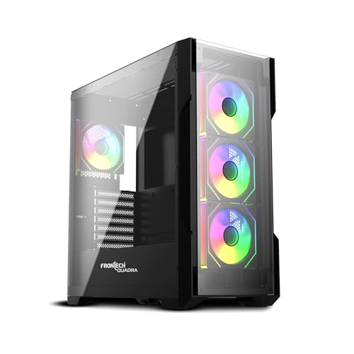 Image of FRONTECH QUADRA Gaming Computer Cabinet |120mm ARGB Fans | Washable Dust Filter | Tempered Glass Side Panel | USB 3.0, USB 1.0, Type-C, HD Audio /Mic | ATX /MATX Motherboard Support (FT-4385)