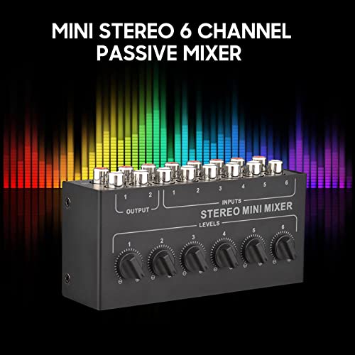 YIWENG Mini-Stereo-6-Kanal-Passiv-Mixer RCA Tragbarer Audio-Mixer 6 In 2 Out Stereo-Verteiler Lautstärkeregler Keine Batterie erforderlich,6-Kanal-Mini-Mixer