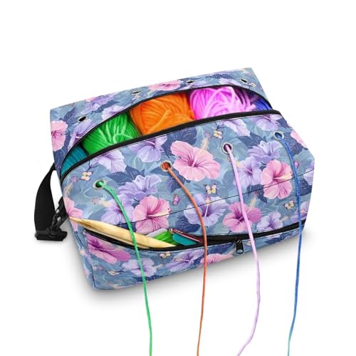 Image of Drnuikhe Purple Flower Crochet Bag Knitting Storage Bag Anti Dust Yarn Storage Organizer Crocheting Kit, Knitting Needles, Yarn Balls, Project & Sewing Supplies - No Accessories
