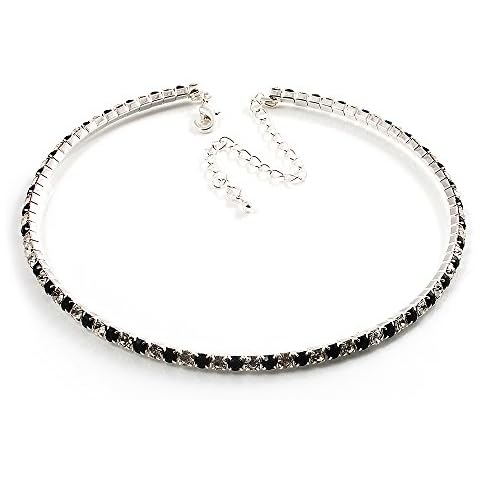 Avalaya Thin Austrian Crystal Choker Necklace (Clear & Black) Cover