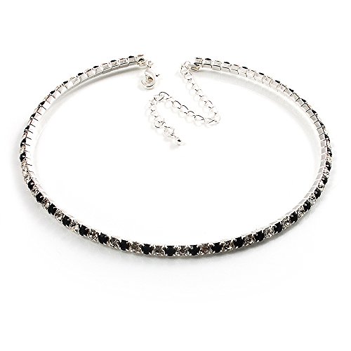 Thin Swarovski Crystal Choker Necklace (Clear & Black)
