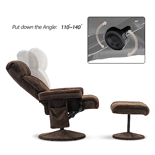 Mcombo Recliner With Ottoman, Reclining Chair With Massage, Chenille Fabric Swivel Recliner Chairs For Living Room 4828 (Brown) #TOP5