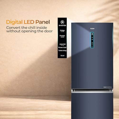 Image of Haier 325 L 3 Star Frost Free Triple Inverter Bottom Mount Refrigerator, Digital Touch Display & 2X Bigger Fresh Storage (HEB-333GBA-P, Graphite Black, 14 In 1 Convertible Modes, 2026 Model)